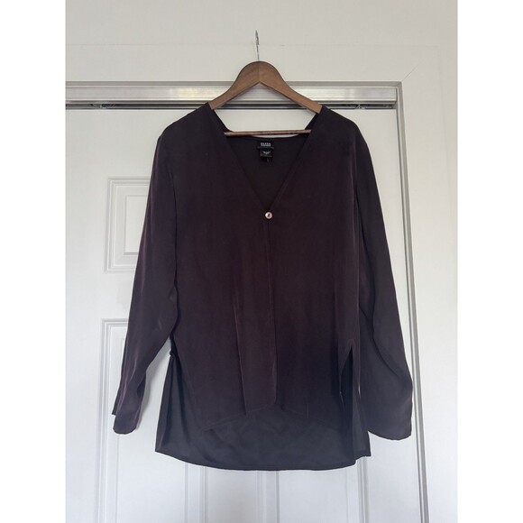 Eileen Fisher Womens M Burgundy Single Button Slit 100% Silk Blouse Georgette - Picture 1 of 8